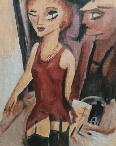 Peinture intitulée "Woman in a red dres…" par Irina Oleynik, Œuvre d'art originale, Huile