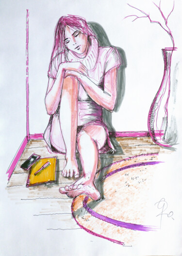 Überdruß. Desenho intitulada "Überdruß." por Götz Wiedenroth, Obras de arte originais, Marcador