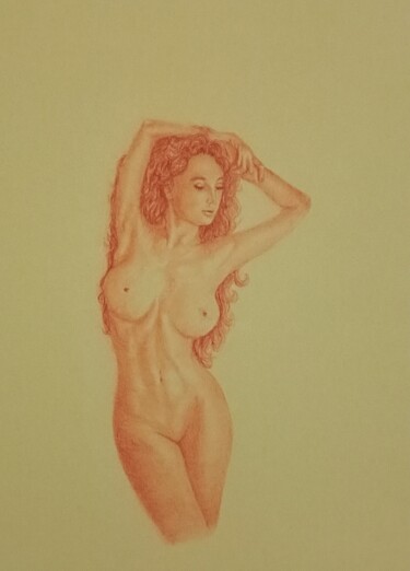 Drawing titled "Nu féminin 4" by Stéphanie Lebeau, Original Artwork, Conté