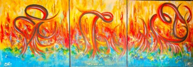 Картина под названием "Red energy, Acrylic…" - Romeo Dobrota, Подлинное произведение искусства, Акрил Установлен на Деревянн…