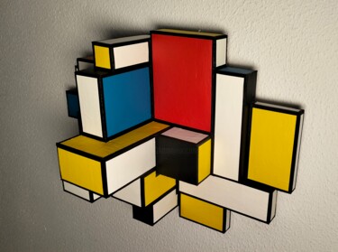 ScuBture - Monde riant 3 - Sculpture Hommage Piet Mondrian 「ScuBture - Monde ri…」というタイトルの彫刻 Nebryoによって, オリジナルのアートワーク, プラスチック ウッドパネルにマウント
