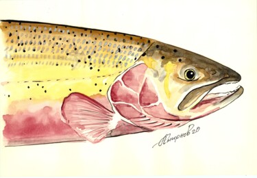Ζωγραφική με τίτλο "Oncorhynchus clarki…" από Alexey Smirnov (SAVART), Αυθεντικά έργα τέχνης, Ακουαρέλα