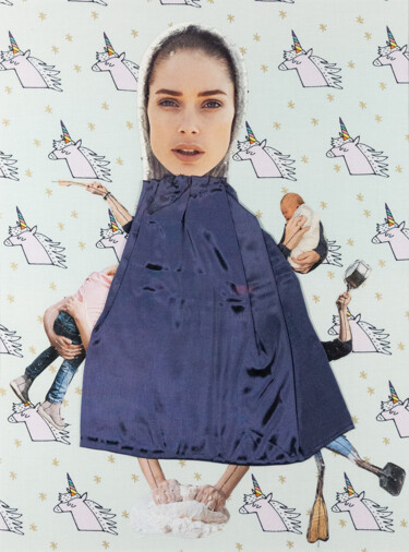 Manycorns. Series "Stitched Gender Stereotypes" Collages titled "Manycorns. Series "…" by Lena Ash, Original Artwork, Collages Mounted on Cardboard