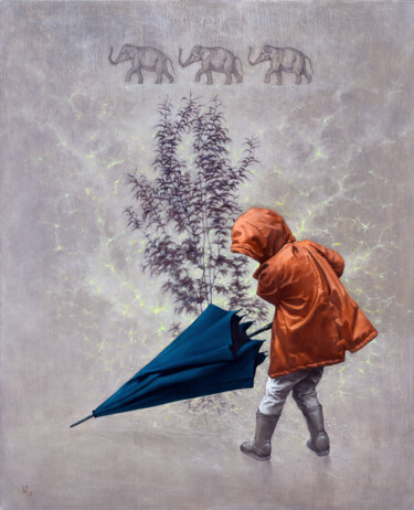 Pittura intitolato "Big father's umbrel…" da Oleg Kateryniuk, Opera d'arte originale, Olio Montato su Telaio per barella in…