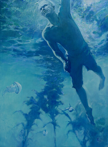 Картина под названием "Shark" - Oleg Kateryniuk, Подлинное произведение искусства, Масло Установлен на Деревянная рама для н…