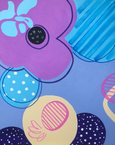 Violet-blue abstraction on a gray background 绘画 标题为“Violet-blue abstrac…” 由Tatiana Belchenko, 原创艺术品, 丙烯 安装在纸板上
