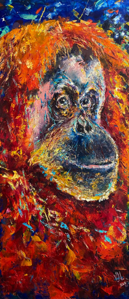 Orangutan 「Orangutan」というタイトルの絵画 Volodymyr Nezdiimynohaによって, オリジナルのアートワーク, オイル ウッドストレッチャーフレームにマウント