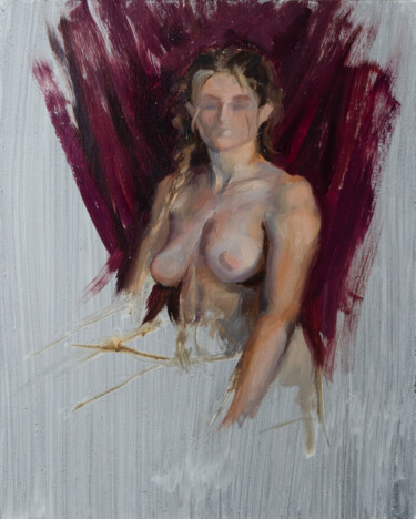 Painting titled "Figure study of Ines" by Romain Eugène, Original Artwork, Oil Mounted on Wood Panel