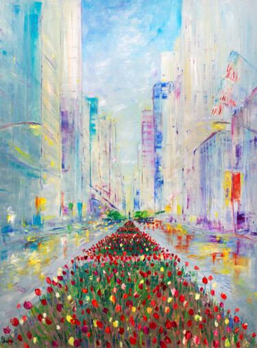 Spring After Rain on Michigan Avenue Ζωγραφική με τίτλο "Spring After Rain o…" από Natalia Shchipakina, Αυθεντικά έργα τέχνης, Λάδι Τοποθετήθηκε στο Ξύλινο φορεί…
