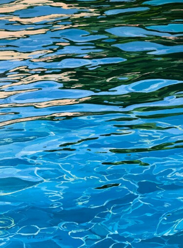 Ζωγραφική με τίτλο "Azure serenity" από Ulyana Korol, Αυθεντικά έργα τέχνης, Λάδι Τοποθετήθηκε στο Ξύλινο φορείο σκελετό