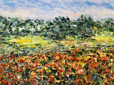 Poppy Field Impasto Oil Painting On Canvas Summer Landscape Peinture intitulée "Poppy Field Impasto…" par Vilma Gataveckiene, Œuvre d'art originale, Huile
