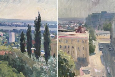 Set of Cityscape Paintings in Impressionist Style Картина под названием "Set of Cityscape Pa…" - Tatyana Pavlenko, Подлинное произведение искусства, Масло Установлен на картон