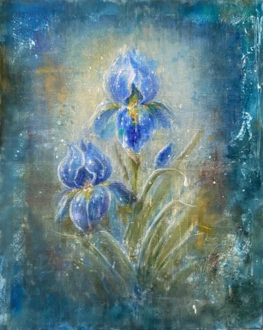 Irises in the Rain Peinture intitulée "Irises in the Rain" par Natalia Pettersson, Œuvre d'art originale, Huile