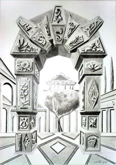 Drawing titled "Arche des mondes ou…" by Eldor, Original Artwork, Pencil