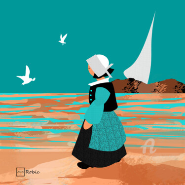 Paradis bleu Digital Arts με τίτλο "Paradis bleu" από Jeanne-Marie Robic, Αυθεντικά έργα τέχνης, Ψηφιακή ζωγραφική Τοποθετήθηκε στο Ξύλιν…
