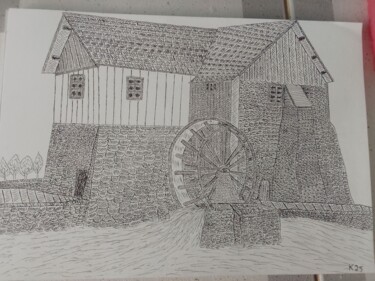 Drawing titled "Moinho d água" by Kenidy Oliveira, Original Artwork, Gel pen