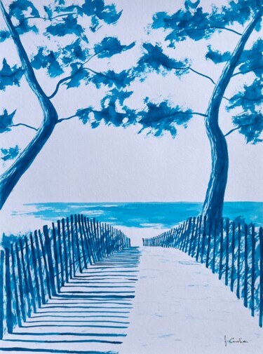 Schilderij getiteld "Sainte-Marine - ble…" door Frédéric Cadiou, Origineel Kunstwerk, Inkt
