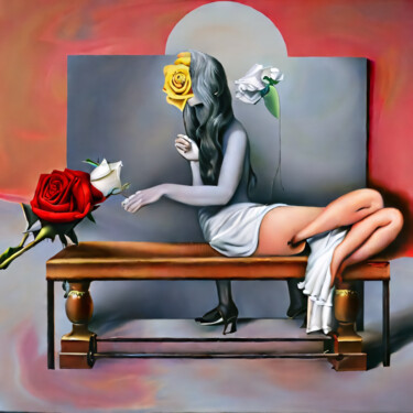 Digitale Kunst getiteld "Hidden face and ros…" door Meahau, Origineel Kunstwerk, AI gegenereerde afbeelding