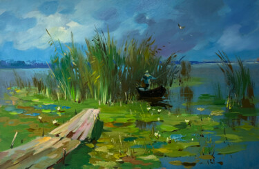 Peinture intitulée "On a boat near the…" par Yuriy Suprunchuk, Œuvre d'art originale, Huile Monté sur Carton