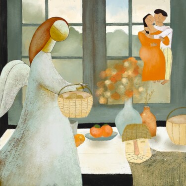 Petits Amoureux à l'Ange, paniers d'automne Malarstwo zatytułowany „Petits Amoureux à l…” autorstwa Etolessence, Oryginalna praca, Pastel