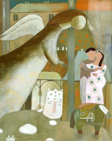 Painting titled "Petits Amoureux à l…" by Etolessence, Original Artwork, Pastel