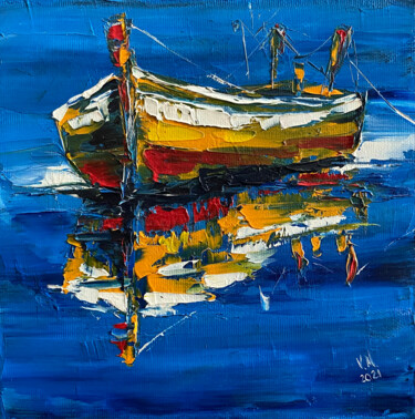 Картина под названием "Boat 5" - Volodymyr Nezdiimynoha, Подлинное произведение искусства, Масло Установлен на Деревянная ра…