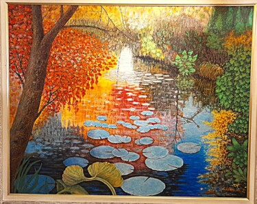 Pintura titulada "O lago" por Galvão, Obra de arte original, Acrílico Montado en Bastidor de camilla de madera