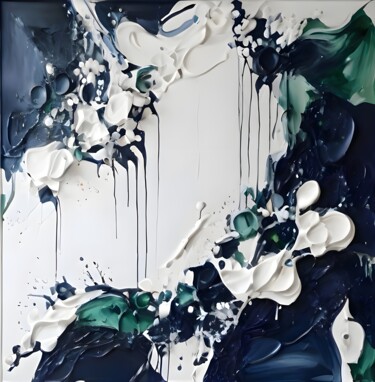 White Cat on Sapphire Waves Pittura intitolato "White Cat on Sapphi…" da Selena Sashina, Opera d'arte originale, Acrilico Montato su Telaio per barella…