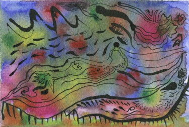 Cosmic Tigress's mixed feelings IV - quality print 印花与版画 标题为“Cosmic Tigress's mi…” 由Lya Helia, 原创艺术品, 水彩