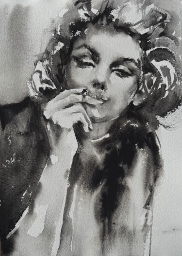 Картина под названием "Portrait of Marilyn…" - Oxana Luky, Подлинное произведение искусства, Акварель