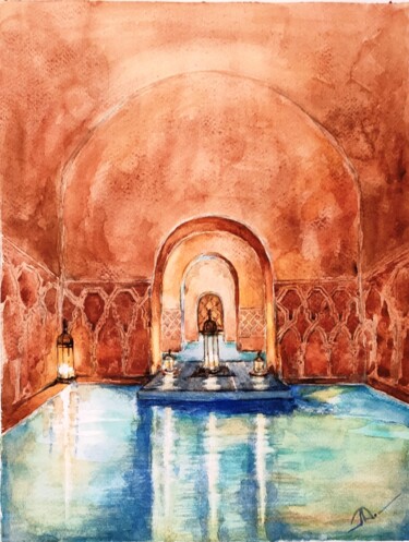 Schilderij getiteld "Madrid - le hammam…" door Lidia Marinova, Origineel Kunstwerk, Aquarel