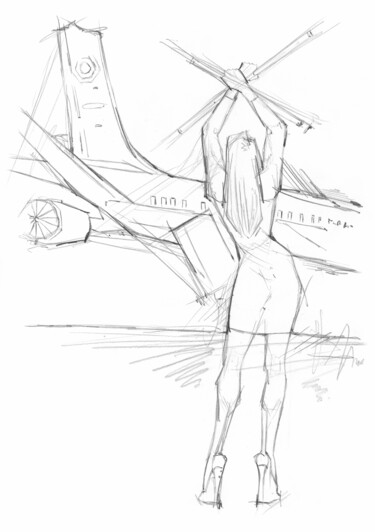 Painting titled "Ingegnere aereospaz…" by O. Soniart, Original Artwork, Graphite