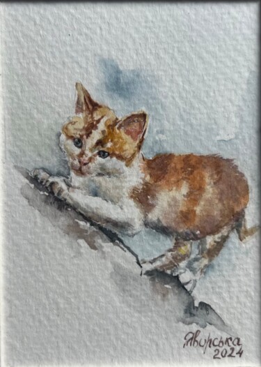 绘画 标题为“Cat” 由Tanya Yavorska, 原创艺术品, 水彩 安装在其他刚性面板上