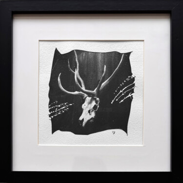 Deer Skull with Predator's Mark, one-of-a-kind b&w polaroid Photography titled "Deer Skull with Pre…" by Vladimir Borele, Original Artwork, Analog photography