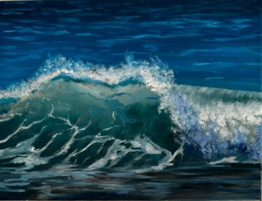 Painting titled "Wave" by Ayza, Original Artwork, Oil Mounted on Wood Stretcher frame