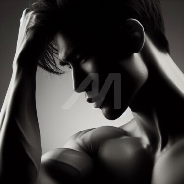 Profile with a Tense Pose: A strong profile silhouette of a 数字艺术 标题为“Profile with a Tens…” 由Caprice, 原创艺术品, AI生成的图像