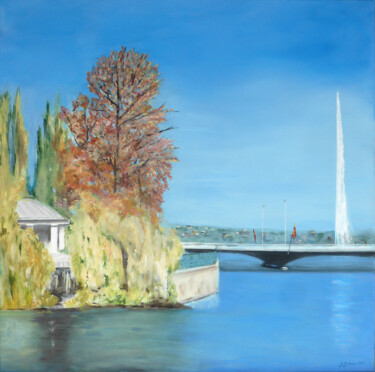 Festival de couleurs sur l'Île Rousseau Peinture intitulée "Festival de couleur…" par Geneviève Juttens-Lambilotte, Œuvre d'art originale, Acrylique