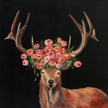 绘画 标题为“Hirsch mit Rosen” 由Uta Cramer, 原创艺术品, 丙烯