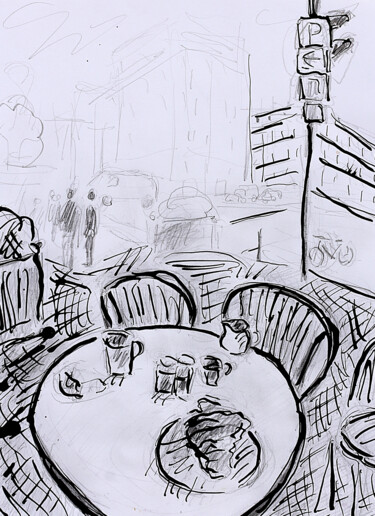 Рисунок под названием "Table de café" - Jean Mirre, Подлинное произведение искусства, Чернила
