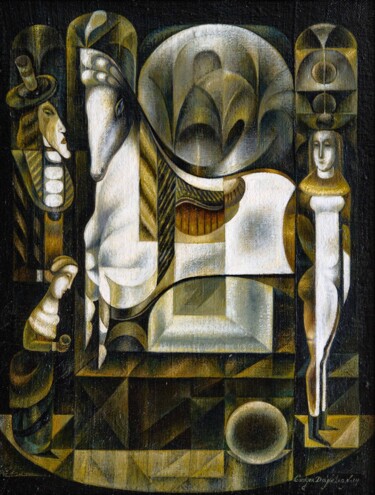 Schilderij getiteld "Явление Белого Коня" door Danelian Gregor, Origineel Kunstwerk, Olie