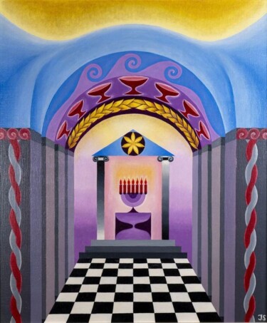 Painting titled "Espace sacré" by Josiane Schutz, Original Artwork, Oil Mounted on Wood Stretcher frame