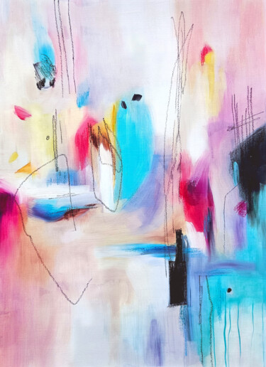 Colorful Abstract Bird Painting Modern Wall Art for Interior "Colorful Abstract B…" başlıklı Tablo Tanya Ocean tarafından, Orijinal sanat, Petrol
