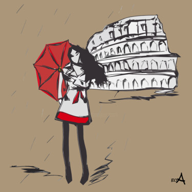 「Girl with red umbre…」というタイトルのデジタルアーツ Oksana Budnichenkoによって, オリジナルのアートワーク, デジタル絵画