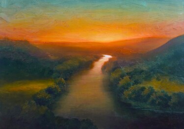 Painting titled "Golden Farewell" by Ivan Byalkovsky, Original Artwork, Oil Mounted on Wood Stretcher frame