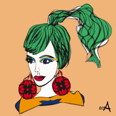 数字艺术 标题为“Girl with green hai…” 由Oksana Budnichenko, 原创艺术品, 数字油画