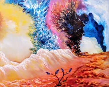 绘画 标题为“The Phoenix in Bloom” 由Luís Bastos, 原创艺术品, 油 安装在木质担架架上