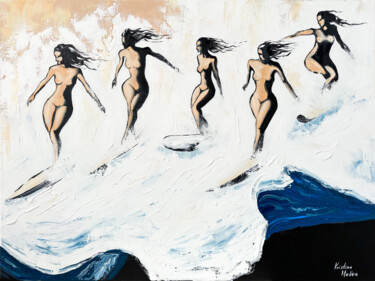 绘画 标题为“Wild Wave Riders” 由Kristina Mallen, 原创艺术品, 油 安装在木质担架架上