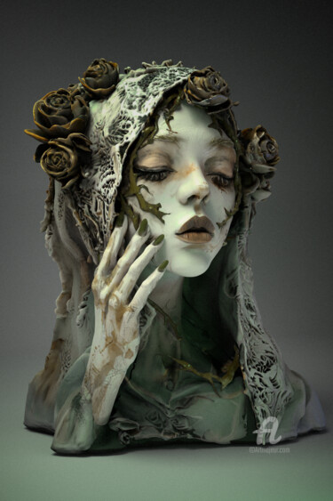 Скульптура под названием "Veiled in Quiet" - Mothia Bella, Подлинное произведение искусства, Смола