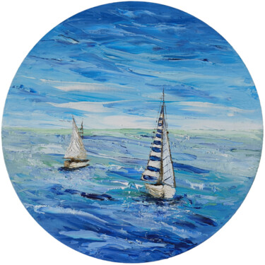 Картина под названием "Sailboats, sea, sea…" - Olesia Lebedenko, Подлинное произведение искусства, Масло Установлен на Дерев…