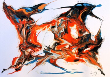 绘画 标题为“1721 Abstrait orange” 由Jean-Luc Lopez, 原创艺术品, 丙烯